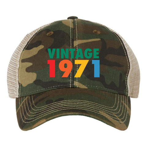 Customize Birth Year Birthday Retro Vintage 6 Panel Unstructured Low Profile Mesh Back Old Favorite Trucker Caps - For Men and Women