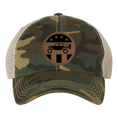 Off Road 4WD Leatherette Patch 6 Panel Unstructured Low Profile Mesh Back Old Favorite Trucker Caps - For Men and Women