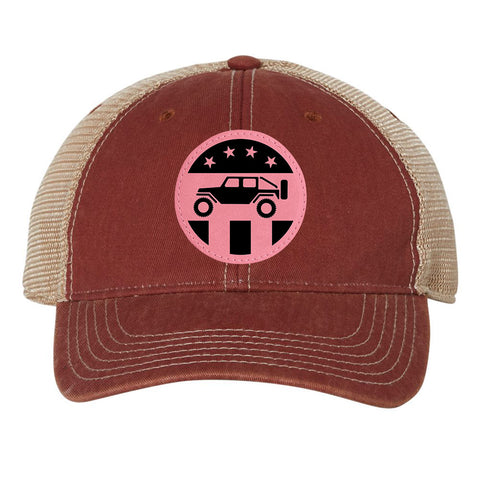 Off Road 4WD Leatherette Patch 6 Panel Unstructured Low Profile Mesh Back Old Favorite Trucker Caps - For Men and Women