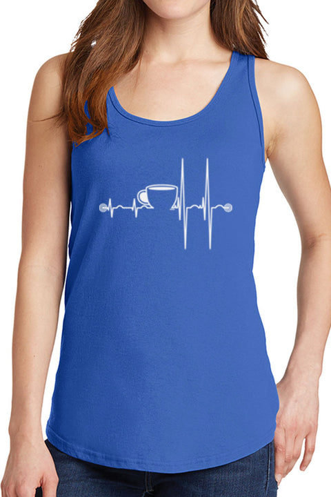 Women's Heartbeat with Coffee Core Cotton Tank Tops -XS~4XL