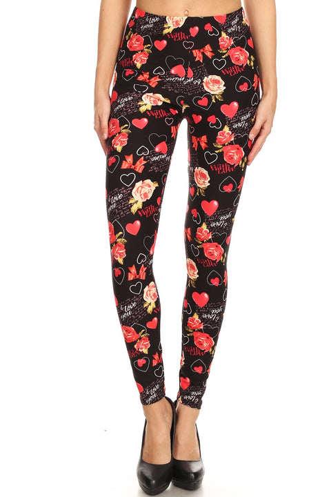 Women's Plus Valentine Theme Pattern Printed Leggings