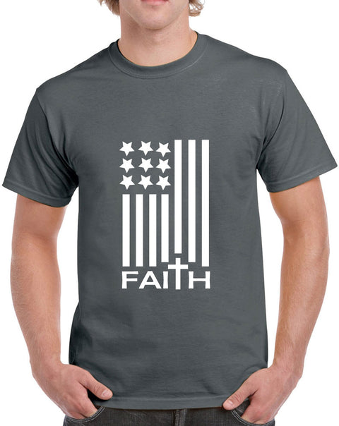 American Flag with Faith Design Heavy Cotton Classic Fit Round Neck Short Sleeve T-Shirts – S ~ 3XL