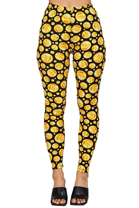 Women's Regular Yellow Bitcoin Pattern Printed Leggings