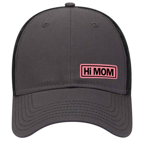 Hi Mom Leatherette Patch 6 Panel Low Profile Mesh Back Trucker Hat for Women