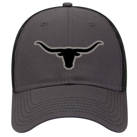 Longhorn Leatherette Patch 6 Panel Low Profile Mesh Back Trucker Hat - For Men and Women