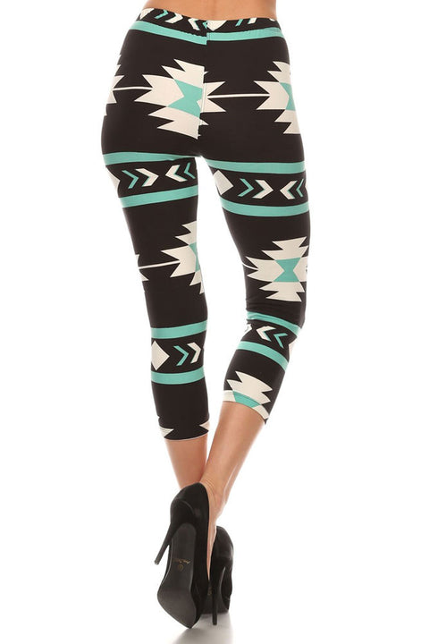 Women's Regular American Indian Aztec Pattern Print Capri Leggings