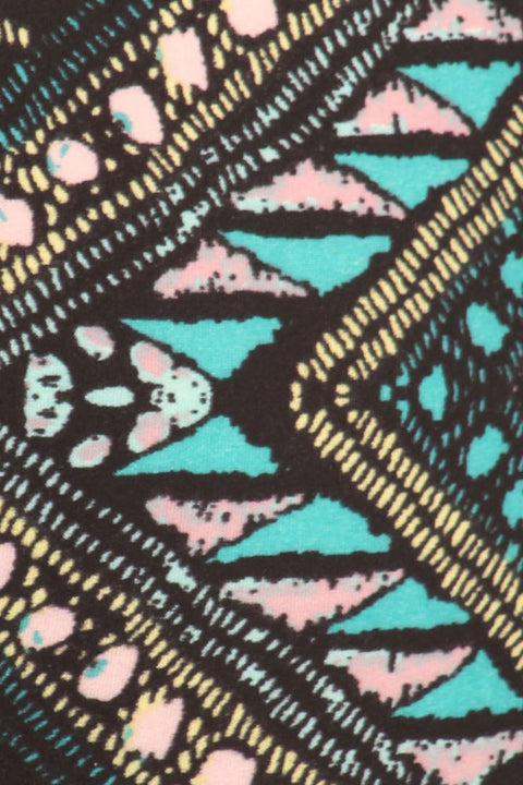 Women's Regular Ornate Sawtooth Pattern Print Capri Leggings - Black Blue