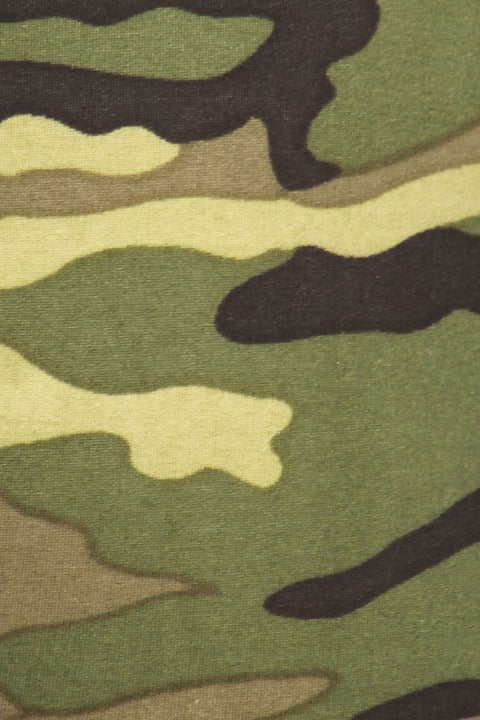 Women's Regular Mild Military Camouflage Pattern Print Capri Leggings - Olive Grey