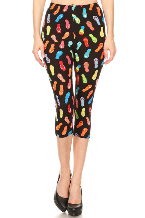 Women's Plus colorful Flip-Flops Sandal Printed Cropped Capri Leggings
