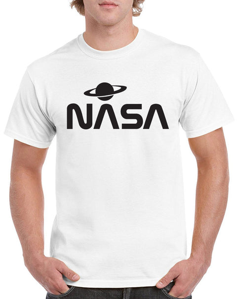 NASA with Saturn Design Heavy Cotton Classic Fit Round Neck Short Sleeve T-Shirts – S ~ 3XL