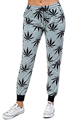 Womens Regular Allover Cannabis Printed Drawstring Joggers with Pockects