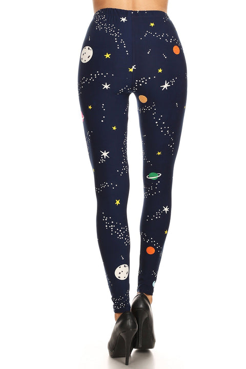 Women's Regular Colorful Planet Space Pattern Printed Leggings