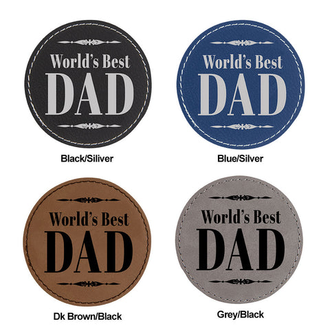 World's Best Dad Leatherette Patch Cotton Blend Chambray 6 Panel Low Profile Mesh Back Trucker Hat - For Men and Women