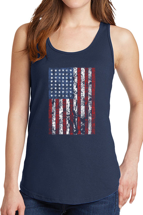 Women's Distressed American Flag Core Cotton Tank Tops -XS~4XL