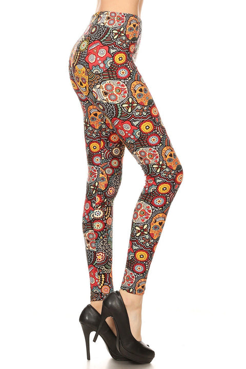 Women's Plus Ornate Sugar Skull Pattern Printed Leggings