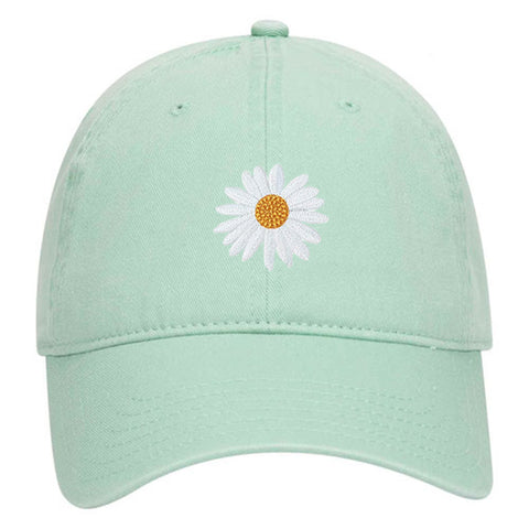 Daisy Embroidered Patch Pastel Tone Garment Washed Superior Cotton Twill Dad Hat - For Women and Men
