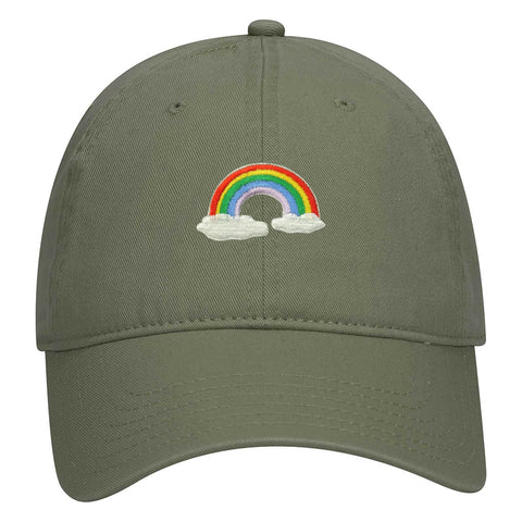 Rainbow with Clouds Embroidered Patch Pastel Tone Garment Washed Superior Cotton Twill Dad Hat - For Women and Men