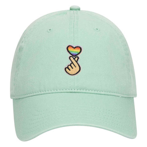 Kpop Heart LGBQT Pride Embroidered Patch Pastel Tone Garment Washed Superior Cotton Twill Dad Hat - For Women and Men
