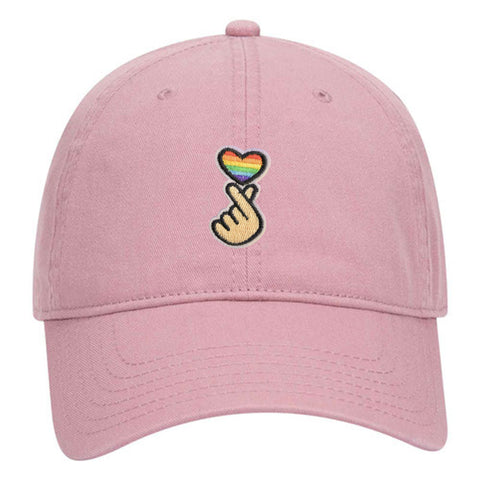 Kpop Heart LGBQT Pride Embroidered Patch Pastel Tone Garment Washed Superior Cotton Twill Dad Hat - For Women and Men