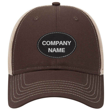 Customize Company Logo Leatherette Patch 6 Panel Low Profile Mesh Back Trucker Hat