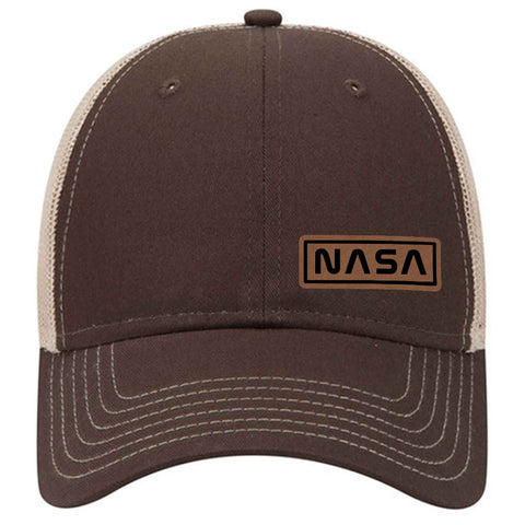 NASA Letter Leatherette Patch 6 Panel Low Profile Mesh Back Trucker Hat - For Men and Women