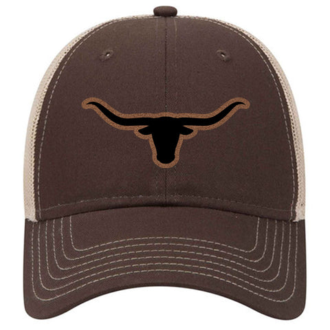 Longhorn Leatherette Patch 6 Panel Low Profile Mesh Back Trucker Hat - For Men and Women