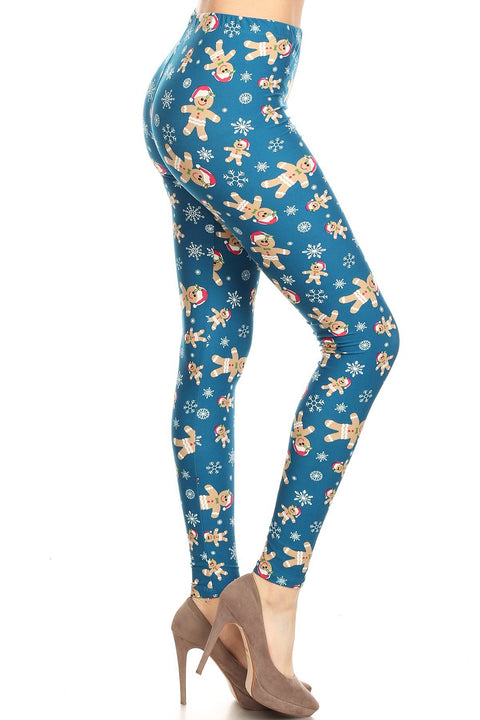 Women's Plus Gingerbread Man Pattern Printed Leggings