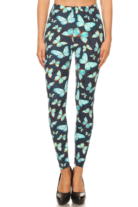Women's Plus Butterfly Dot Outline Pattern Printed Leggings