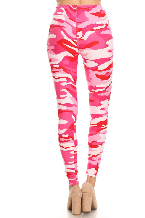 Women's Regular Pink Camouflage Army Pattern Printed Leggings