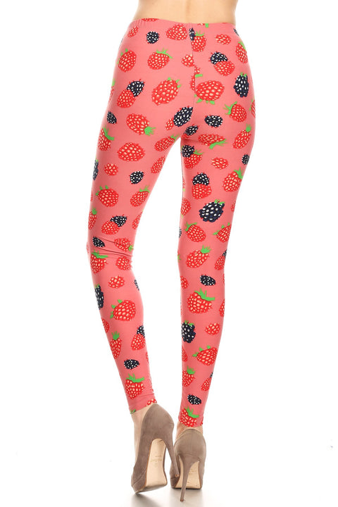 Women's Regular Raspberry Blueberry Pattern Printed Leggings