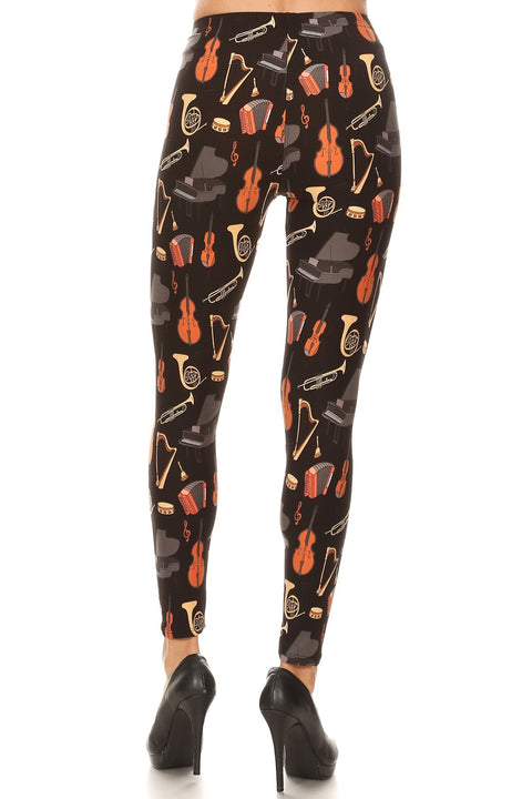 Women's Plus Musical Instruments Pattern Printed Leggings