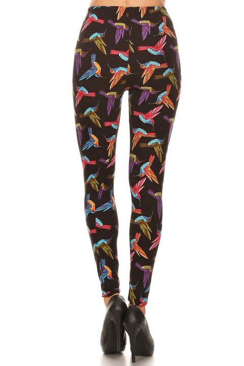 Women's Regular Hummingbird Pattern Printed Leggings