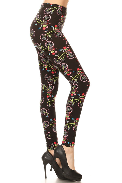 Women's Regular Bicycle Flower Pattern Printed Leggings