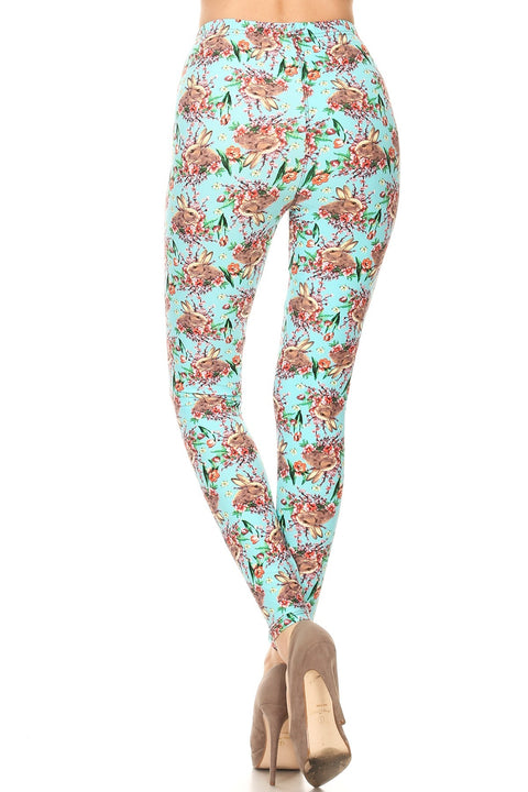 Women's Regular Easter Garden Rabbits Pattern Printed Leggings