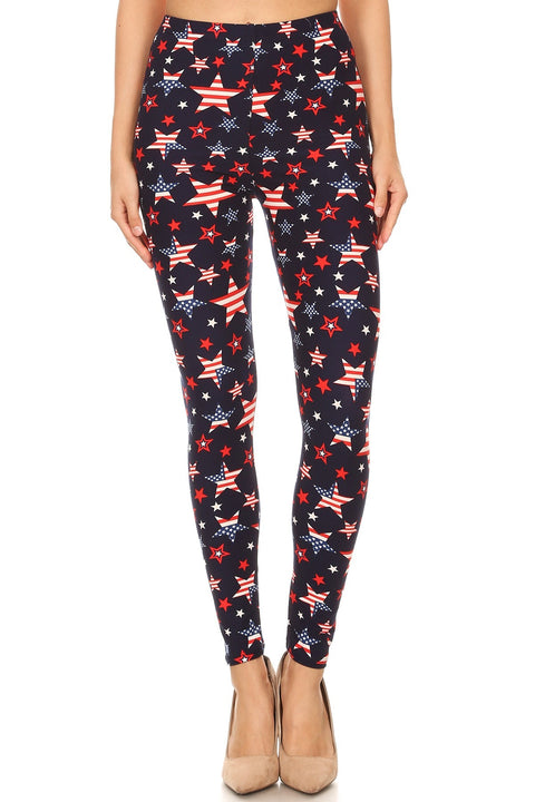 Women's 3X 5X Stars & Stripes American Flag Pattern Print Leggings