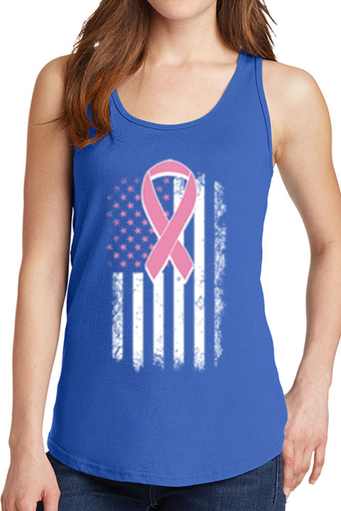 Women's Breast Cancer Flag Core Cotton Tank Tops -XS~4XL