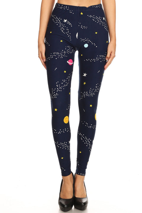 Women's Regular Colorful Planet Space Pattern Printed Leggings