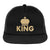 King or Queen, Gold or Silver Crown Graphic Printed Two Tone Flat Bill Snapback Fashion Trucker Caps for Men & Women