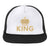 King or Queen, Gold or Silver Crown Graphic Printed Two Tone Flat Bill Snapback Fashion Trucker Caps for Men & Women