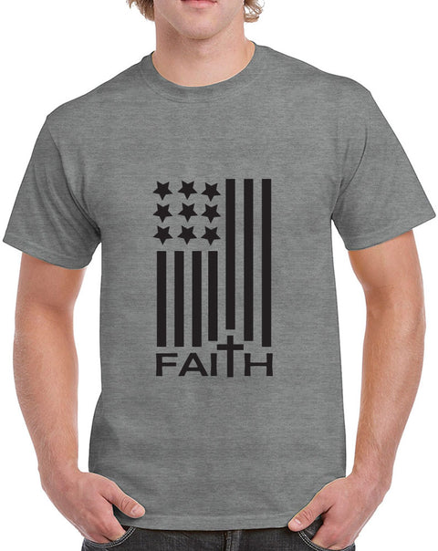 American Flag with Faith Design Heavy Cotton Classic Fit Round Neck Short Sleeve T-Shirts – S ~ 3XL