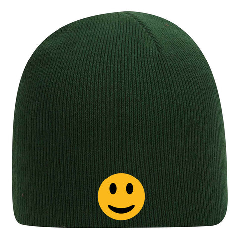 Yellow Happy Face Suede Like Feel Textured Printed Superior Cotton Blend 9" Classic Knit Beanies for Men & Women