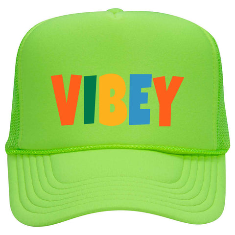 Vibey Suede Like Feel Textured Printed Neon 5 Panel High Crown Foam Mesh Back Trucker Hat - For Men and Women