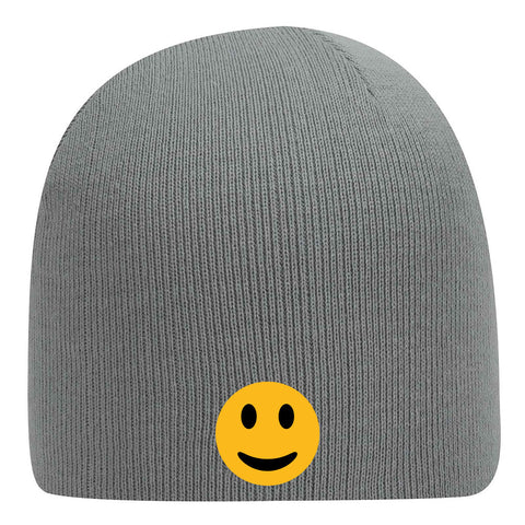 Yellow Happy Face Suede Like Feel Textured Printed Superior Cotton Blend 9" Classic Knit Beanies for Men & Women