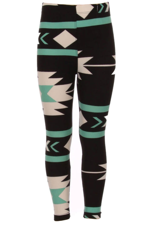 Girl's American Indian Aztec and Stripe Pattern Print Leggings