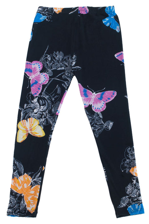 Girl's Cute and Appealing Black Butterfly Design Pattern Print Leggings