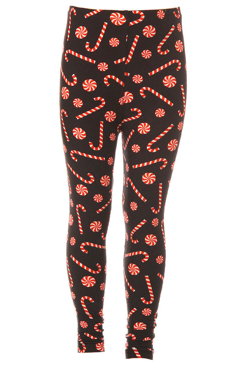Girl's  Candy Cane Pattern Printed Leggings for Christmas