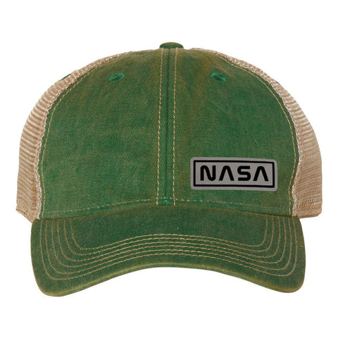 NASA Letter Leatherette Patch 6 Panel Unstructured Low Profile Mesh Back Old Favorite Trucker Caps - For Men and Women