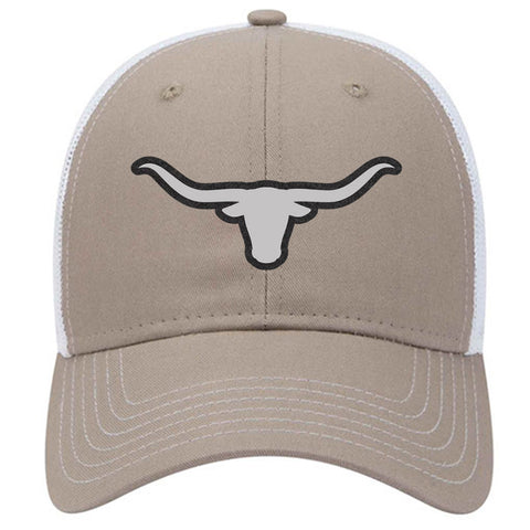 Longhorn Leatherette Patch 6 Panel Low Profile Mesh Back Trucker Hat - For Men and Women