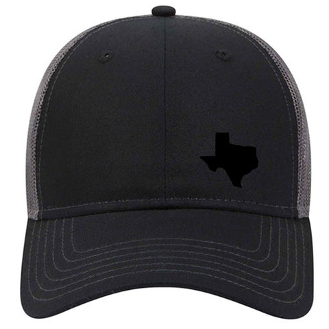 Texas State Black Map 6 Panel Low Profile Mesh Back Trucker Hat - For Men and Women