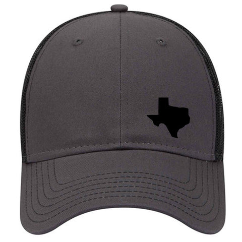 Texas State Black Map 6 Panel Low Profile Mesh Back Trucker Hat - For Men and Women